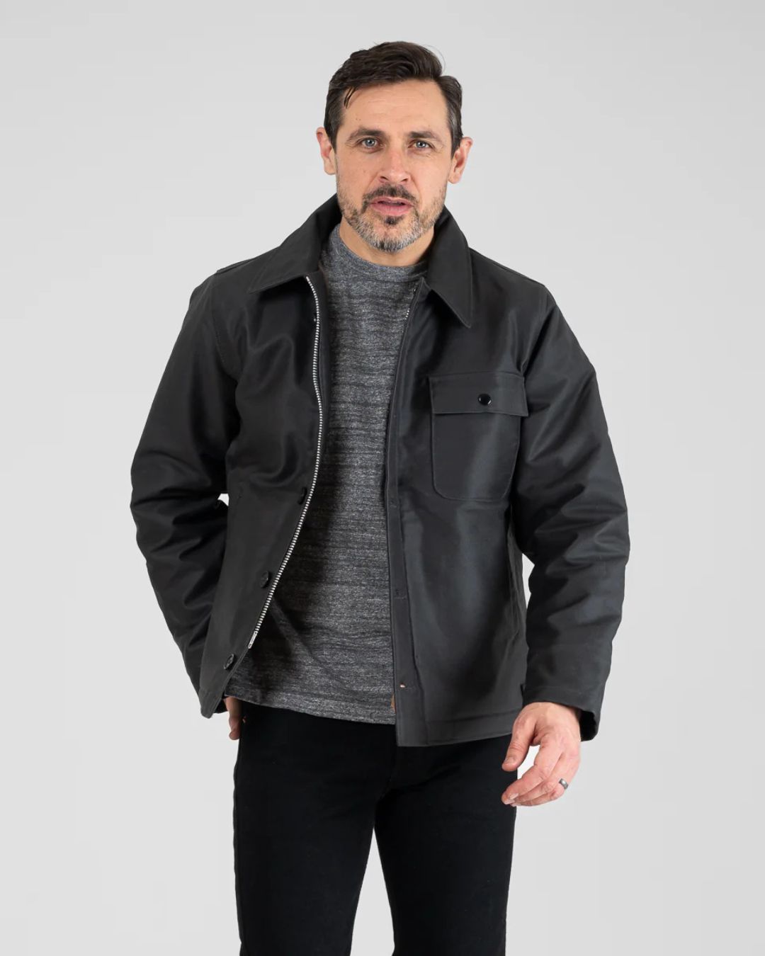 Oiled Whipcord A2 Deck Jacket - IHM-45-BLK