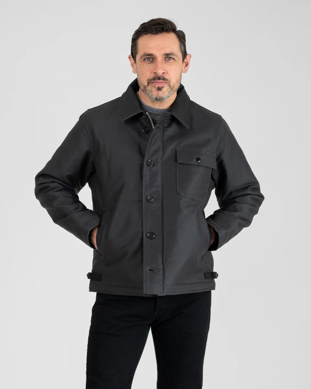 Oiled Whipcord A2 Deck Jacket - IHM-45-BLK